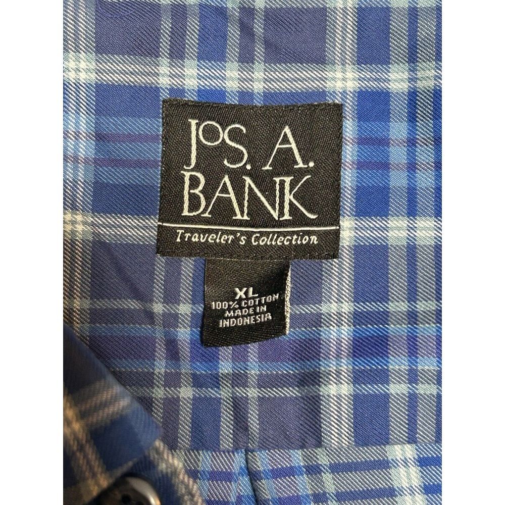 Jos A Banks Travelers Collection Men XL Blue Plaid Button Down Long Sleeve Shirt - Picture 3 of 7